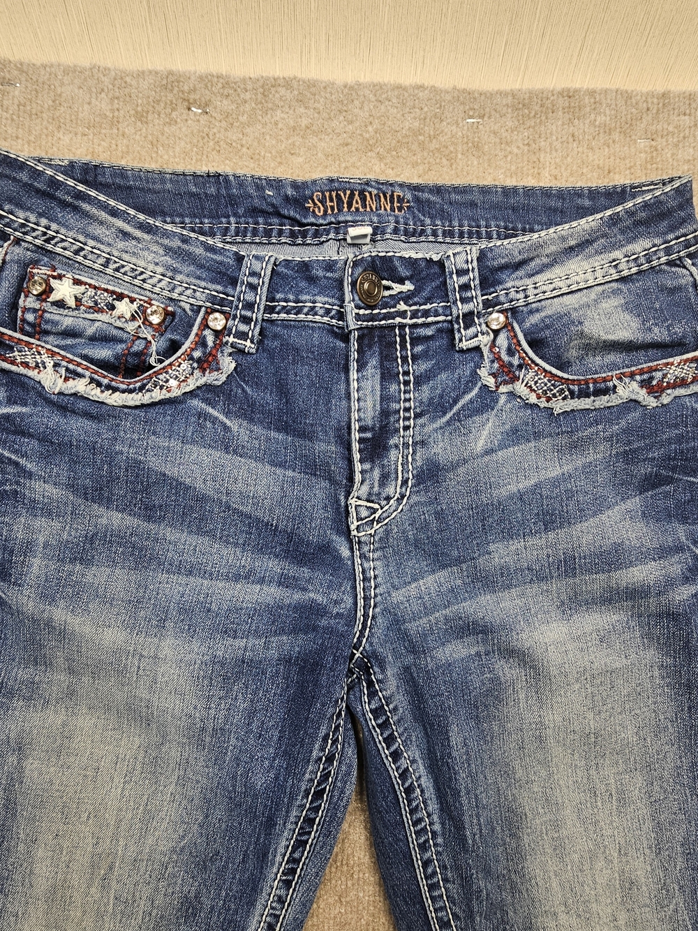 Shyanne Patriot Bootcut Jeans Womens 30L Blue Distressed Star Studded Y2K - Picture 2 of 13
